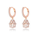 14k Rose Gold 925 Silver Hamsa Hand Street Wear Hip Hop Huggie Hoop Style Earrings