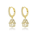 14k Rose Gold 925 Silver Hamsa Hand Street Wear Hip Hop Huggie Hoop Style Earrings