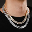 Channel Set 12MM All Baguette Cuban Link Hip Hop White Yellow Gold Bling Chain Necklace