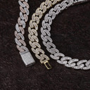 Mens 14mm Hip Hop Fashin Oval Baguette Prong Set Street Wear Bling Link Chain Necklace