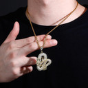 Mens Street Wear Ice Sculptured Detailed Dragon Hip Hop Pendant Chain Necklace 