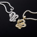 Mens Street Wear Ice Sculptured Detailed Dragon Hip Hop Pendant Chain Necklace