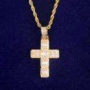 5A Thick Cut Flooded Ice Baguette Cross Bling Hip Hop Pendant Chain Necklace