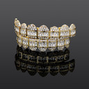 14k White Yellow Gold New Baguette Flooded Ice Bling Hip Hop Teeth Grillz Top & Bottom Set Combo