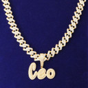 18k Gold Silver Soild Back Graffiti Letters Custom Name Initial Hip Hop Pendant Chain Necklace