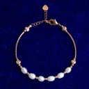 Ladies Street Wear High Fashion .925 Sterling Silver Rose Gold Designer Cut Pearl Bracelets