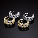 Ladies Bling White Yellow Gold Cuban Link Small Ear Clip Earrings