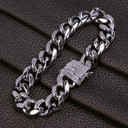 Hip Hop Casual 12mm 14k Gold over Stainless Steel Cuban Chain Bracelet With 1ct  Simulate Diamond Clasp