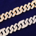 18mm White Yellow Gold Designer Cut Cuban Link Chains Bracelet Jewelry Set Combo
