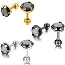 Mens Vintage Stainless Steel 7mm CZ Black Royal Kings Crown Bling Bling Earrings