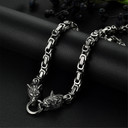 Mens Double Wolf Head Byzanite Born To Dominate Stainless Steel Chain Necklace