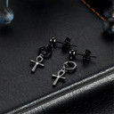 Dangle Ankh Cross Ancient African Black Silver 14k Gold over Stainless Steel Unisex Earrings