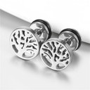 Solid Stainless Steel Round Stud Tree Of Life Bling Stud Earring