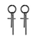 14k Gold Silver Black Cross Chain Hoop Stainless Steel Non Pierced Clamp Bling Earrings