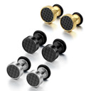 Stainless Steel Illusion Carbon Fiber Tunnel Plug Gold Silver Black Stud Screw Back Earrings