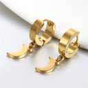 Gold Black Silver Huggie Style Crescent Moon Stainless Steel Circle Hoop Earrings