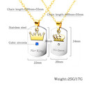 Couples Bling CZ Her King His Queen Lovers Stainless Steel No Tarnish Dog Tag Pendant Chain Necklace