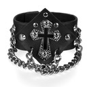 Black Leather Rivet Spikes Cross Chain Link Bracelets