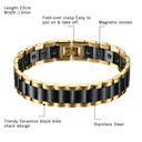 Black Gold White Ceramic Magnet Therapy Stainless Steel Mens Bracelets