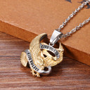 Two Tone 14k Silver Gold Eagle Live To Ride Stainless Steel No Tarnish Biker Boy Pendant Chain Necklace
