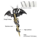 Vintage No Fade Tarnish Dragon Sword Titanium Stainless Steel Pendant Chain Necklace