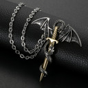 Vintage No Fade Tarnish Dragon Sword Titanium Stainless Steel Pendant Chain Necklace