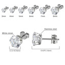 3mm - 8mm Classic Cut Round Cubic Zirconia No Fade Stainless Steel Stud Bling Bling Earrings