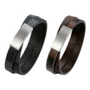 Black Brown Leather Strap Wrap Unique Styling Stainless Steel Magnetic Bracelet