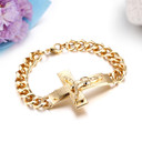 Mens Gold over Stainless Steel Cross Jesus Crucifix Casual Spiritual Bracelet 