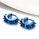 Street Wear Punk Gold Black Blue over Stainless Steel Spike Rivet Huggie Earrings