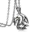 Classic Silver over No Tarnish Stainless Steel Tribal Dragon Mens Fashion Pendant