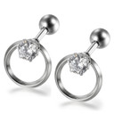 Silver over No Fade Stainless Steel Round Stud CZ Stone Circle Screw Bask Earrings