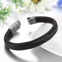 Mens Leather Wave Stainless Steel No Fade Sleek Casual Fashion Bracelets