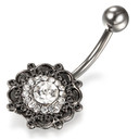 Ladies Silver Flower Cz Handset Stone Belly Button Navel Rings Body Jewelry