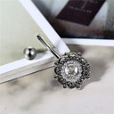 Ladies Silver Flower Cz Handset Stone Belly Button Navel Rings Body Jewelry