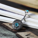 Ladies Silver Flower Turquoise Cz Handset Stone Belly Button Navel Rings Body Jewelry