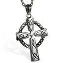 Mens Silver No Fade Stainless Steel Celtic Cross Pendant Chain Necklace