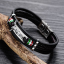 Mens Leather Fashion No Fade Stainless Steel Multi Layer Jesus Cross Mexico Spanish Bracelet