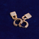 Rose Gold 925 Silver 24k Micro Pave Pad Lock Huggie Hip Hop Earrings