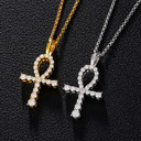 Genuine 100% Sterling Silver VVS1 Genuine Lab Diamond Ankh Cross Pendant Chain