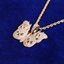 Ladies Anime Bling Bling 24k Gold Butterfly Hip Hop Pendant Chain Necklace