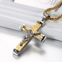 Mens No Fade 316L Stainless Steel Black Silver Gold Jesus Cross Pendant Chain Necklace