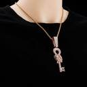 Hip Hop Flooded Ice Wise Owl Skeleton Key Bling Pendant Chain Necklace