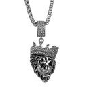 Mens Hip Hop No Fade Stainless Steel King Crown Lion Bling Pendant Chain Necklace