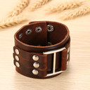 Mens Riveted Buckle Thick Pharaoh Style Leather Cuff Bracelets