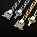 Mens New Designer 12mm Iced Spring Clasp 14k Gold Spring Clasp Cuban Link Chains