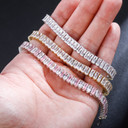 New Ice 8mm Gold Silver Pink Stone Gold Baguette Iced Link Tennis Bracelet