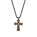 Mens Wooden Stainless Steel Double Cross Crucifix Black silver Gold Pendant Chain Necklace