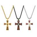 Mens Wooden Stainless Steel Double Cross Crucifix Black silver Gold Pendant Chain Necklace