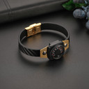 Mens High Fashion Black Gold Silver Thermometer Stainless Steel Leather Bracelet